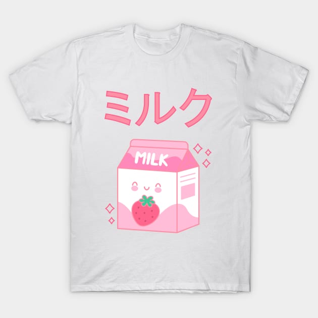 Japanese Aesthetics Kawaii Strawberry Milk Shake (White Background) T-Shirt by Luluca Shirts